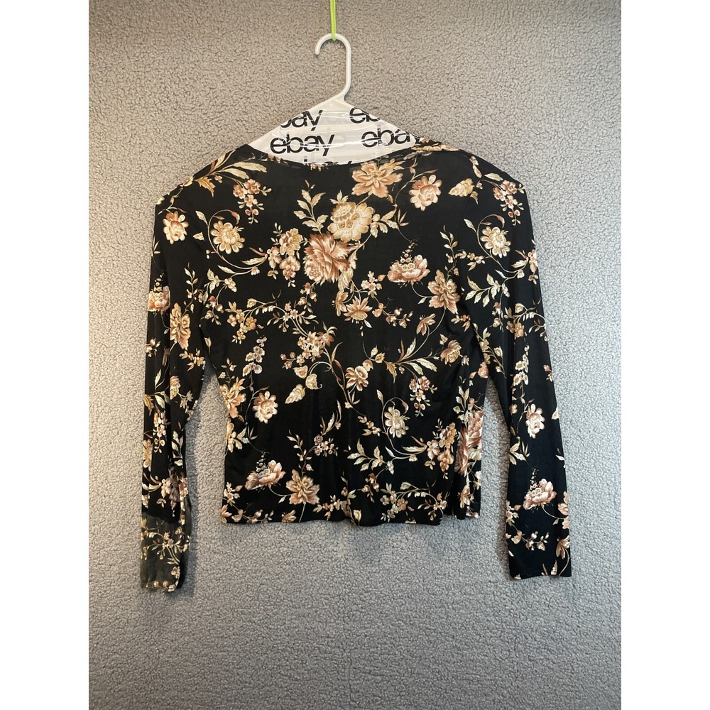 Briggs New York Womens Top Size L Blck Floral Long Sleeve
